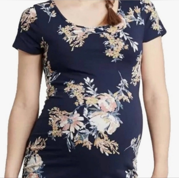 {Isabel Maternity} Navy Floral Bodycon Dress - Picture 3 of 7